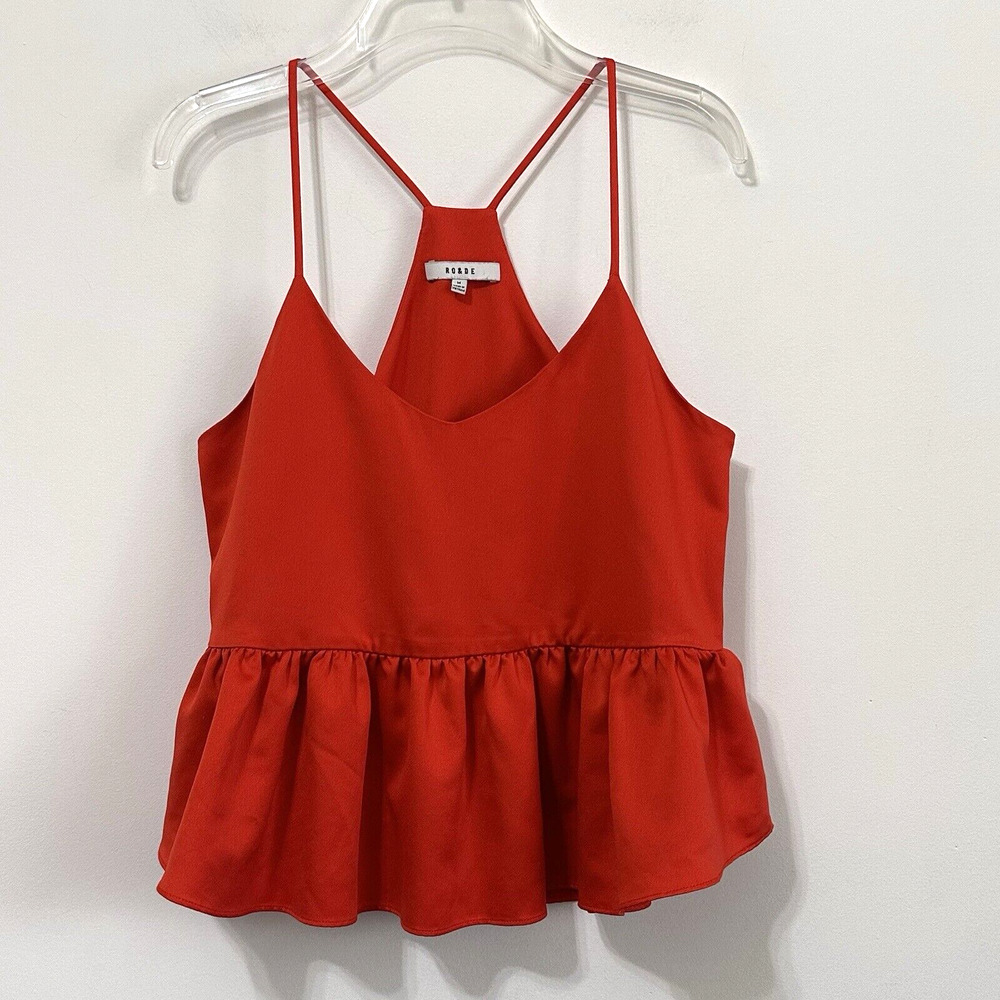 RO & DE Satin Racerback Top M Fiery Red Summer Festival Boho Peplum Hem Vacation